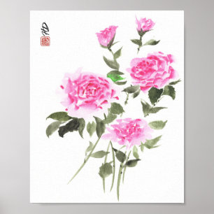 Poster Jardin de roses délicates