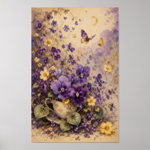 POSTER JARDIN DE THÉ VIOLET AU CLAIR DE LUNE ART