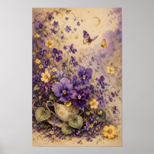 POSTER JARDIN DE THÉ VIOLET AU CLAIR DE LUNE ART (Devant)