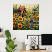 Poster Jardin de tournesol 10 Maisons d'oiseaux Oiseaux b (Bureau à domicile)