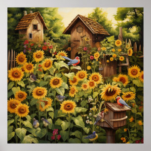 Poster Jardin de tournesol 12 Maisons d'oiseaux Oiseaux b