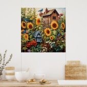 Poster Jardin de tournesol 3 Maisons d'oiseaux Oiseaux bl (Cuisine)