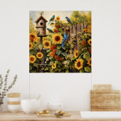 Poster Jardin de tournesol 5 Maisons d'oiseaux Oiseaux bl (Cuisine)