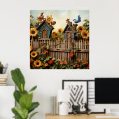 Poster Jardin de tournesol 7 Maisons d'oiseaux Oiseaux bl (Bureau à domicile)