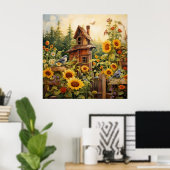 Poster Jardin de tournesol 8 Maisons d'oiseaux Oiseaux bl (Bureau à domicile)
