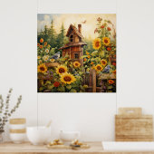 Poster Jardin de tournesol 8 Maisons d'oiseaux Oiseaux bl (Cuisine)