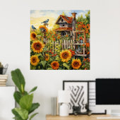 Poster Jardin de tournesol 9 Maisons d'oiseaux Oiseaux bl (Bureau à domicile)