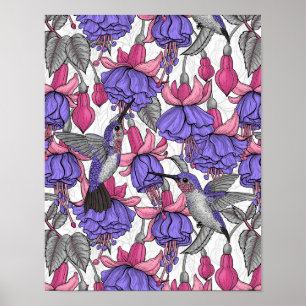 Poster Jardin des colibris en rose et rose