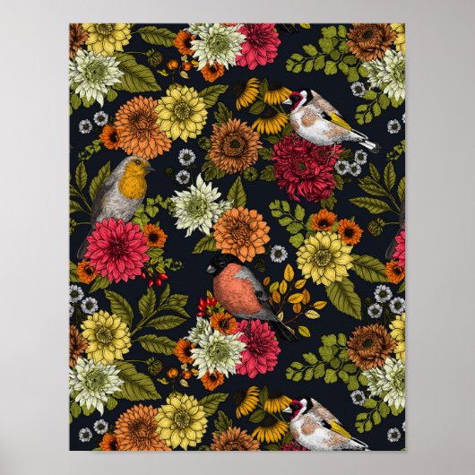Poster Jardin d'oiseaux et de fleurs 2 (Devant)