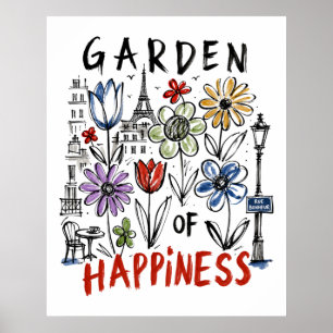 Poster Jardin du bonheur – Croquis floral de Paris