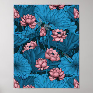 Poster Jardin du lotus nocturne