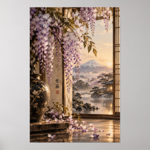 Poster Jardin du mont Fuji à la glycine violette - Décora