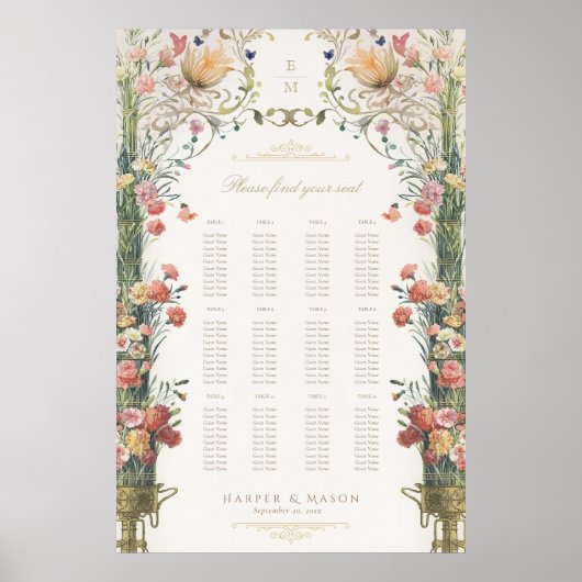 Poster Jardin Elégance Floral Mariage Carte de siège (Devant)