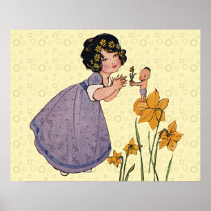 Poster Jardin Elfe Jonquille Féerie Printemps Pâques