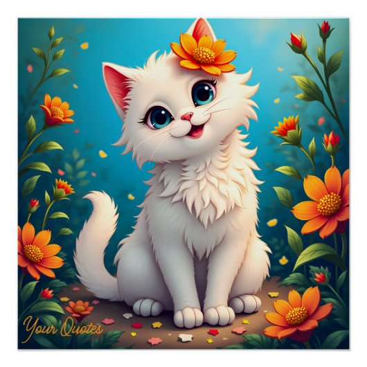 Poster Jardin Fantaisiste du Chat Blanc (Devant)