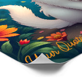 Poster Jardin Fantaisiste d'un Petit Chat Blanc (Coin)