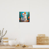 Poster Jardin Fantaisiste d'un Petit Chat Blanc (Cuisine)
