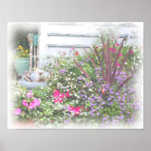 Poster Jardin Fleur Jardin Aquarelle Peinture