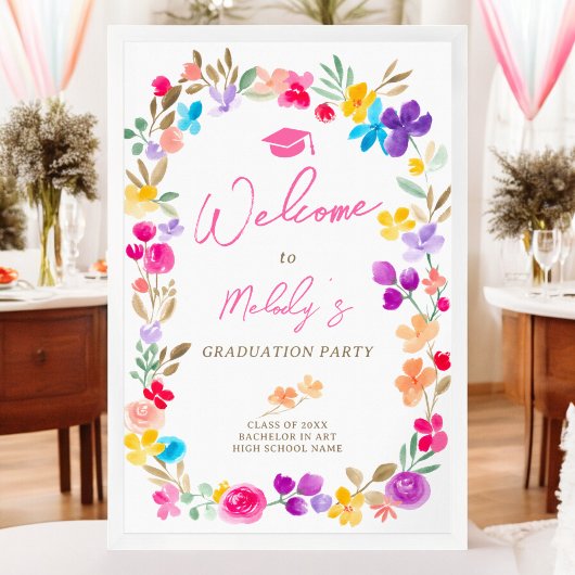 Poster Jardin fleur sauvage prairie bienvenue graduation