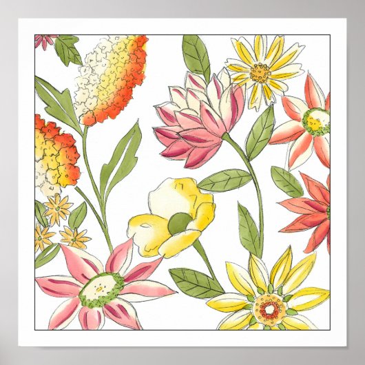 Poster Jardin fleuri avec Arrière - plan blanc (Devant)
