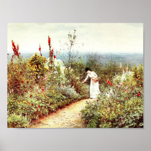 POSTER JARDIN FLEURI PAYSAGER FEMME VINTAGE