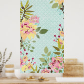 Poster Jardin floral, Arrière - plan bleu (Cuisine)