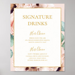 Poster Jardin Floral Élégant   Boissons Signature Pastel