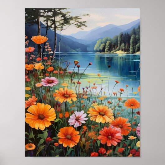 Poster Jardin Floral Le Jour du Printemps du Lac (Devant)