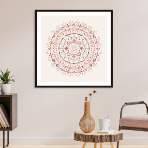 Poster Jardin Floral Mandala Art Print - Coral