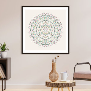 Poster Jardin Floral Mandala Art Print - Turquoise