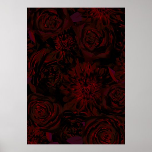 Poster Jardin foncé Rouge Fleurs romantiques Gothique (Devant)