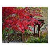 Poster Jardin Gazebo et feuilles rouges d'automne (Devant)