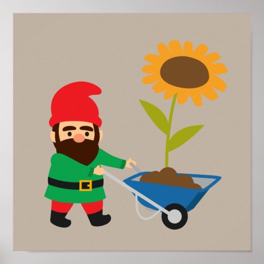 Poster Jardin gnome joli thème de jardinage (Devant)