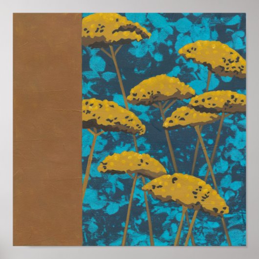 Poster Jardin Golden Yarrow avec Arrière - plan bleu (Devant)