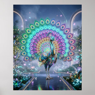 Poster Jardin holographique du paon néon