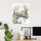 Poster Jardin japonais traditionnel au printemps (Bureau à domicile)