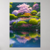 Poster Jardin luxuriant avec un superbe Sakura Tree (Devant)