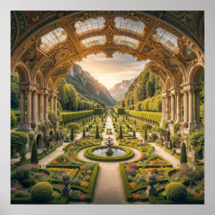 Poster Jardin majestueux à l'aube - Élégance architectura