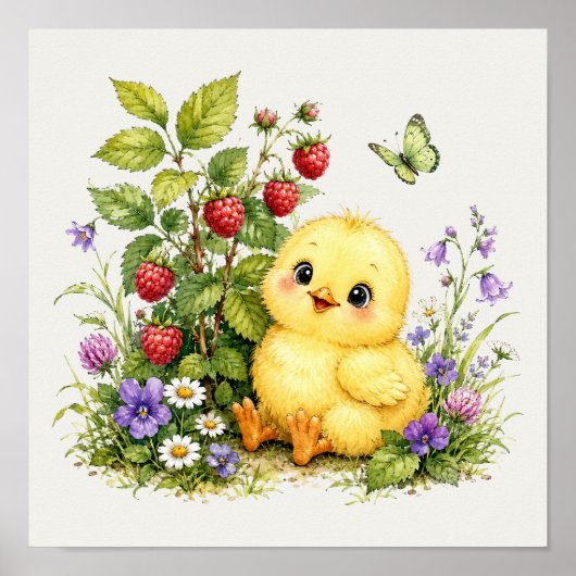 Poster Jardin mignon de bébé poussin à l'aquarelle (Devant)