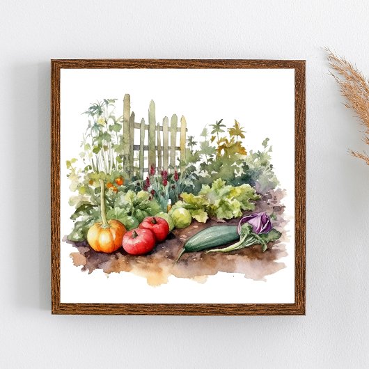Poster Jardin potager avec clôture aquarelle