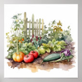 Poster Jardin potager avec clôture aquarelle (Devant)