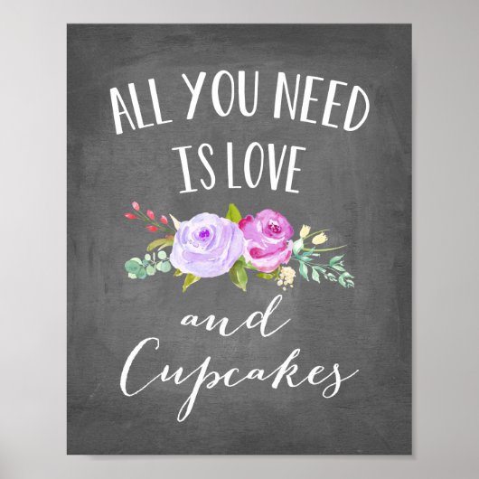 Poster Jardin rose Floral Amour et Cupcakes Chalkboard (Devant)