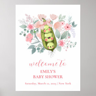 Poster Jardin rose Floral Pois doux Baby shower Bienvenue
