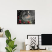 Poster Jardin rose sauvage - moody forêt foncée pleine lu (Bureau à domicile)