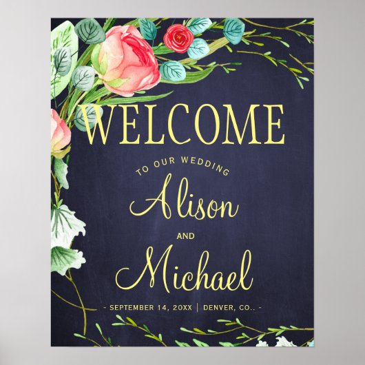 Poster Jardin rouge rose marine rose mariage signe de bie (Devant)