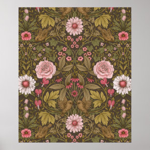Poster Jardin sauvage sur fond brun café
