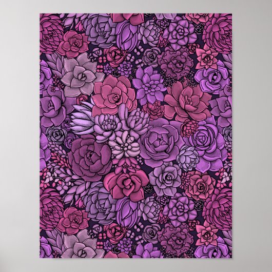 Poster Jardin succulent en rose et violet (Devant)