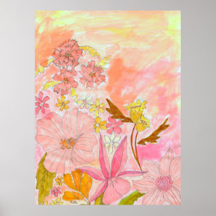 Poster Jardin Surreal Floral Pastel Ink Artiste Imprimer