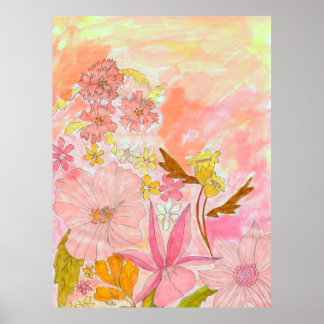 Poster Jardin Surreal Floral Pastel Ink Artiste Imprimer