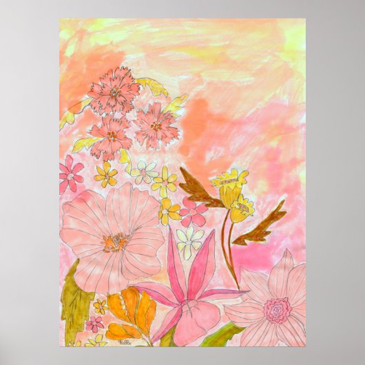Poster Jardin Surreal Floral Pastel Ink Artiste Imprimer (Devant)